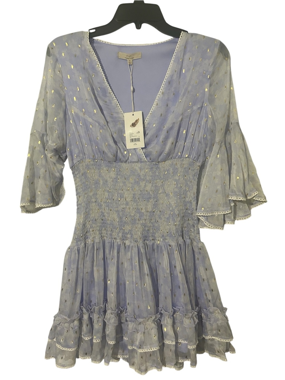 Chelsea & Violet Lavender Metallic Dot Smocked Waist Tunic